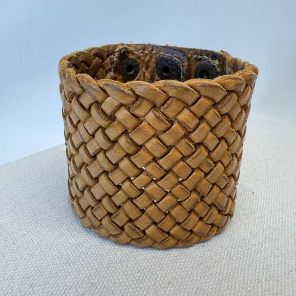 Motif Brand Wide Braided Leather Bracelet Snap Closure Natural Boho‎